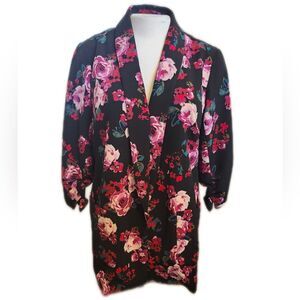 Lane Bryant Long Line Black Pink Red Floral Open Front Blazer, Size 18/20